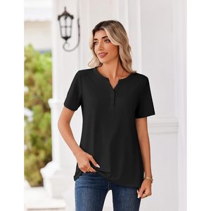 Blusa de Mujer con Cuello en V, Manga Corta, Botones, Informal, Primavera-Verano, Tela Popelina, Uso Diario - Product Image 4