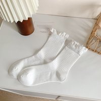 2025 coréen à la mode mince coton peigné oreille dentelle femmes chaussettes respirant jambe empilage caractère motif