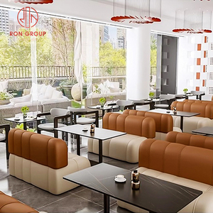 Quán Cà Phê Hiện Đại Đồ nội thất đặt vuông tối bảng Tops với khung màu đen ghế màu xám và màu be Nâu ghế sofa da cho nhà hàng - Product Image 2