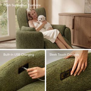 Sillón Reclinable Eléctrico Giratorio FERLY, Sillón Individual de Tela Bouclé, Sillón Reclinable Ajustable para Sala de Estar <span class=keywords><strong>y</strong></span> Hogar - Product Image 3