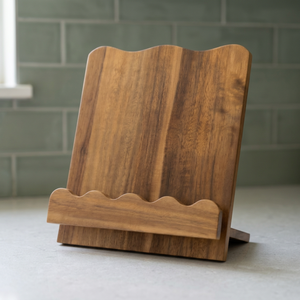Magnifique support de livre de cuisine moderne en bois massif d'acacia, support de livre festonné pour comptoirs de cuisine, idéal pour ranger les livres de cuisine - Product Image 3