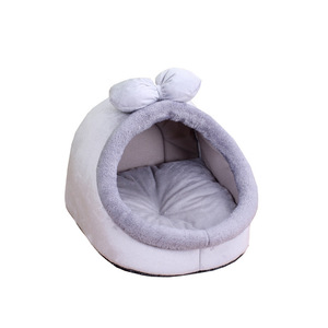 Gray <b>Bow</b> Cat Bed Oval Shape Soft Pet Bed For Cats - Product Image 5