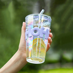Gobelet en verre à grande capacité avec paille, couleur unie, pour eau et jus, cadeau de rentrée scolaire - Product Image 3