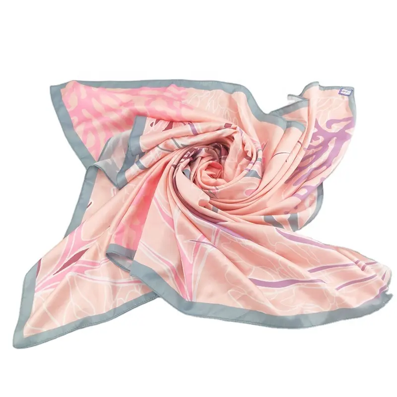 fashion show hot selling OEM design scarf your logo bawal printed satin silk shawl for muslim women