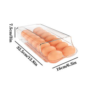 Stackable <b>Clear</b> PET <b>Plastic</b> Injection-Molded Rectangle Automatic Rolling Egg Dispenser <b>Container</b> for Fridge - Product Image 2