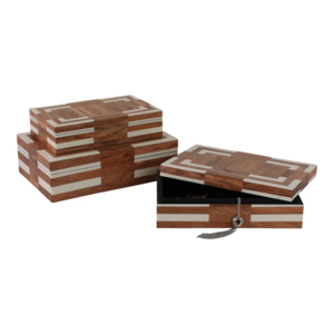 Ensemble de boîtes décoratives rectangulaires en bois avec incrustations, boîtes de rangement modernes en bois et résine pour bijoux, souvenirs, décoration intérieure - Product Image 3