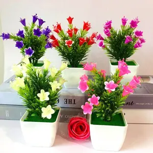 17 kecil lily pinus kerucut mawar set pot bunga palsu buatan pot simulasi tanaman