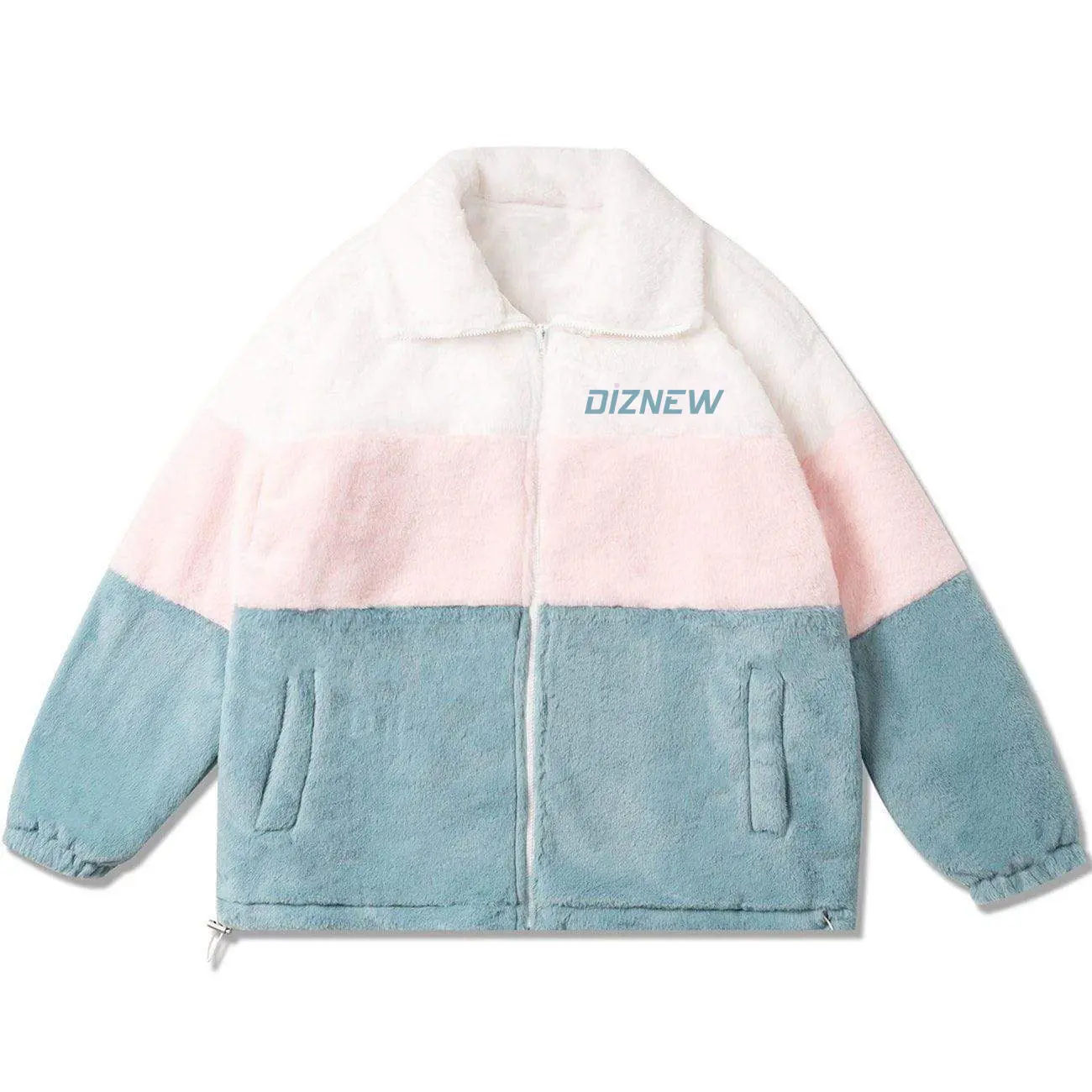 DiZNEW 도매 빈 varsity 재킷 삼색 플러시 패치 워크 겨울 코트 패션 사용자 정의 로고 부드럽고 편안한 재킷