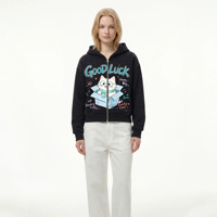Sweat-shirt à capuche zippé pour femme, style européen et américain, collection automne 2026, coupe ample, manches longues, imprimé chat de dessin animé, veste décontractée POD
