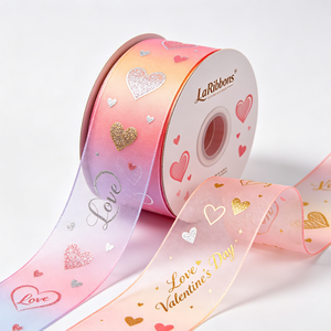 Ruban gros-grain rose polyester/coton 1-1/2 pouce, motif géométrique imprimé feuille d'or, simple face, certifié OEKO-TEX GRACE RIBBON - Product Image 4
