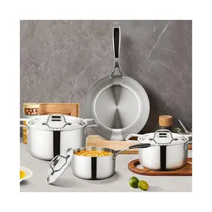 Factory Luxury 7 Pieces Triply Stainless Steel Pots And Pans Kitchen Cookware Set