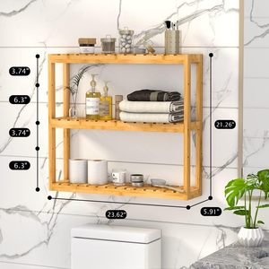 Étagère de salle de bain en bambou JQ étagère de rangement murale à 3 niveaux couche réglable multifonctionnelle debout libre <span class=keywords><strong>sur</strong></span> les étagères de toilette - Product Image 3