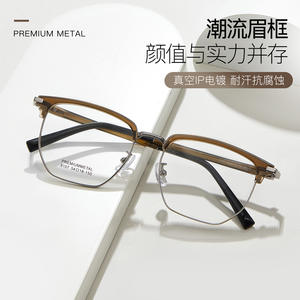 แว่นตาผู้ชายทรงสี่เหลี่ยมครึ่งกรอบ รุ่นพรีเมี่ยมเมทัล 8107 54-18-150 กรอบโลหะผสมที่สวมใส่สบาย ผลิตที่ตานหยาง - Product Image 3