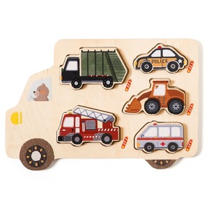 Puzzle éducatif en bois pour bébés, jeu de correspondance des formes, thèmes ferme et voitures, puzzle cognitif d'association en anglais - Product Image 4