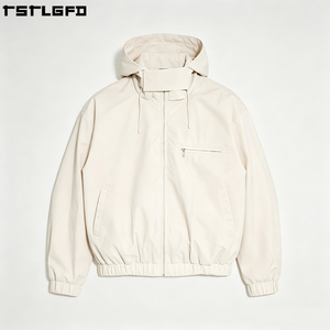 Veste coupe-vent en popeline cirée OEM/ODM, tissu technique, couleur crème pierre, demi-zip, à capuche, style streetwear minimaliste, vente en gros - Product Image 5