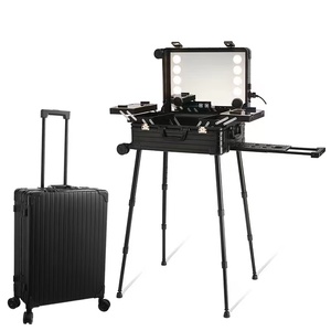 Aluminum Rolling Makeup <b>Storage</b> Trolley Case with LED Light and Mirror Silver <b>Suitcase</b> 22" & 24" Sizes - Product Image 2