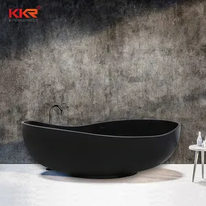 2022 KKR Black Solid Surface Bathtub Resin Stone Freestanding Bathtub Luxury Black Color Bathtub For Hotel