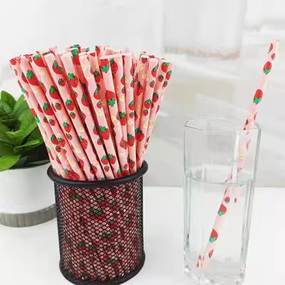 Patterned Disposable Paper Straws, Suitable for Decoration at Juice Drink Parties