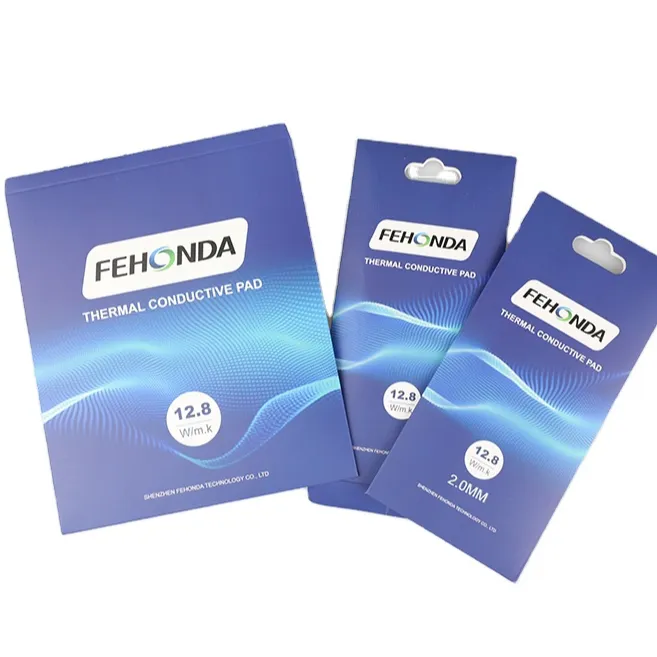 Fehonda pacote térmico personalizado 12.8w, bloco de logotipo personalizado 18w ~ 20w, almofada de condutividade térmica da altura macia para cpu gpu asics