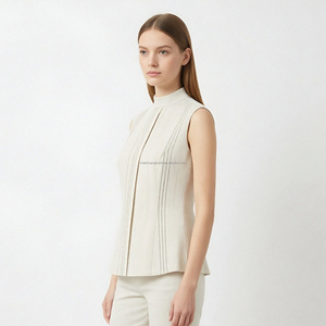 بلوزة أنيقة مخصصة بدون أكمام ومخططة للنساء، قميص مكتبي للسيدات - Product Image 2