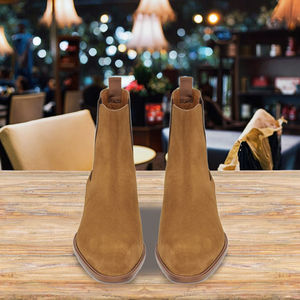 รองเท้าบูทเชลซีหนังแท้สำหรับผู้ชายหัวแหลมรองเท้าบูทสั้นผ้ายีนส์สไตล์อังกฤษยุโรปและอเมริกา - Product Image 4