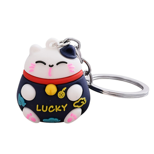 2024 Lucky Cat Souvenir Pvc Rubber Keychains Custom Stainless Steel Key Ring 3d Rubber Keychain
