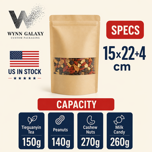 Bolsa de Papel Kraft con Ventana y Cierre Zip, Ideal para Startups, 15*22*4cm (6*8.7*1.6in), Reutilizable, para Té, Nueces, Café, Snacks, Bajo MOQ - Product Image 2
