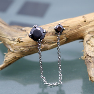 yunnique Stud <b>Earrings</b> Black And White Geometric Design Claw Setting Titanium Steel <b>Post</b> Fashion Jewelry - Product Image 3