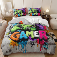 Parure de lit imprimée manette de jeu pour adolescents, motif gamer, en microfibre douce, toutes saisons, pour lits Queen et King