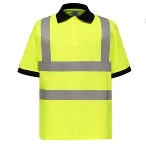 200 gsm High vis Vision fluorescence neon green orange Reflective Polo shirt reflective road safety clothing polo