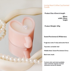 Bougie parfumée en <span class=keywords><strong>cire</strong></span> de soja en forme de tasse à café cœur mignon, ornement d'aromathérapie pour la Saint-Valentin, anniversaire, fête, cadeau personnalisé OEM - Product Image 6