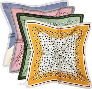 Custom digital printed head silk hair scarf bandana designer wholesale satin silk twill polyester silk scarf