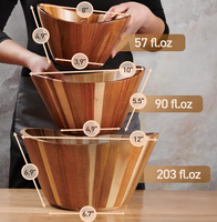 Ensemble de 3 saladiers en bois d'acacia anti-fissuration avec rebord ondulé, bols à mélanger empilables pour fruits, légumes, salades, dîner en famille