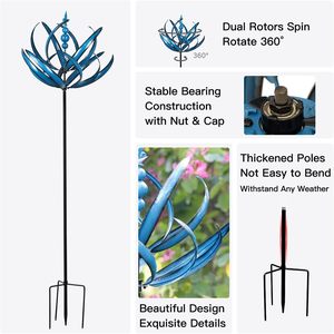 Extra <b>Large</b> Antique Outdoor Metal Wind Spinners Rectangle-Shaped Sculptures with Stake Yard Garden Decor Waterproof Lawn Art - Product Image 4