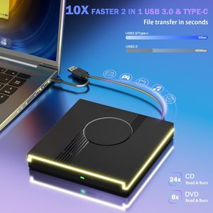 Lecteur de CD/<span class=keywords><strong>DVD</strong></span> externe RGB avec USB 3.0 Type-C, <span class=keywords><strong>graveur</strong></span> portable ultra-fin CD/<span class=keywords><strong>DVD</strong></span> +/-RW <span class=keywords><strong>pour</strong></span> ordinateur portable, ordinateur de bureau, <span class=keywords><strong>Mac</strong></span>, Windows - Product Image 2