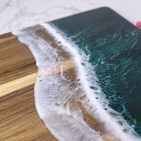 Planche à découper en bois d'acacia avec résine époxy bleu océan et poignée, planche de découpe durable pour charcuterie et service en cuisine