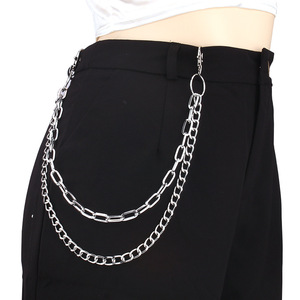 Cadena de cintura metálica de doble capa Yueli, diseño geométrico de moda hip hop, accesorio para pantalones de aleación de zinc, uso diario. - Product Image 1