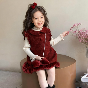 Hongbo أزياء ملابس دافئة للبنات ملابس مصنع الشتاء فستان أطفال أحمر جميل للأطفال من عمر 7 إلى 8 سنوات - Product Image 5