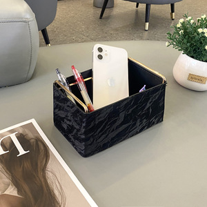 Caja de Almacenamiento de Cuero, Rectangular, Cuadrada, con Patrón de Mármol Blanco y Negro, Organizador de Cosméticos de Escritorio, Tipo Vertical, Decorativa - Product Image 2