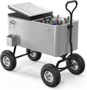 73L Portable Rollable Wagon <strong>Cooler</strong> Cart Metal Ice Bucket Keep Cold Cooling <strong>Box</strong> with <strong>Wheels</strong> and Pull Handle for Outdoor - Product Image 2