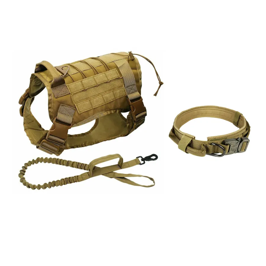 Adjustable Nylon Dog Collar and Leash Set Strong Wear-resistant Dog Tactical Harness vest