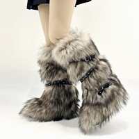 Nouvelles bottes de neige chaudes et décontractées pour femme, sexy, à tige haute, en peluche, avec boucle croisée et semelle intérieure en caoutchouc