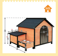 Grand chenil de luxe moderne en bois de sapin massif Cage pour chien en plein air Maison pour animaux de compagnie avec mangeoire et boîte de rangement à motif animal