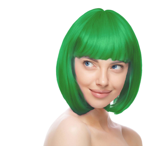 <span class=keywords><strong>Perruque</strong></span> courte droite en soie verte avec frange, couleur néon, pour femmes et filles, idéale pour Halloween, carnaval et fêtes - Product Image 1