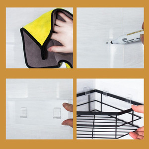Rak penyimpanan segitiga baja karbon, rak penyimpanan perlengkapan mandi sudut dinding tidak berlubang, tempat penyimpanan produk mandi terpasang di dinding - Product Image 5