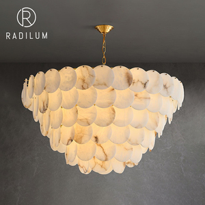 Modern Tiered Alabaster Chandelier Luxury Brass Metal <b>Hanging</b> Lamp Villa Living Room Decor Designer Large Stone Pendant Light - Product Image 1
