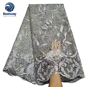 Bestway ลูกไม้ผ้าโปร่งปักลายฝรั่งเศส,ผ้าลูกไม้สีเทาดีไซน์ใหม่ปี FL0629