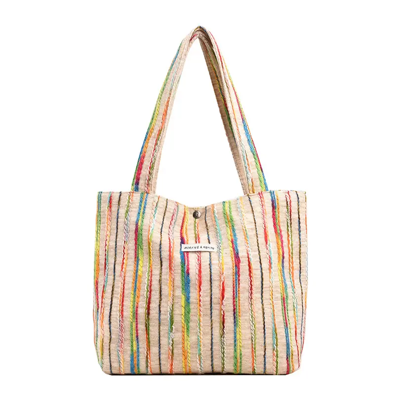 Small Fresh Sweet Style Shoulder Bag Large Capacity Fashion Tote Bag Rainbow Design Sense Canvas Women's Bag
