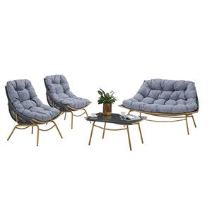 Meilleure vente Ceinture tissée Cadre en acier Verre trempé <span class=keywords><strong>Causeuse</strong></span> paresseux Canapé Ensemble Jardin Mobilier d'extérieur - Product Image 1