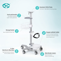 Chariot mobile pour moniteur VESA WEIYE, chariot médical pour écran avec roues à frein pour hôpital, clinique, poste de travail